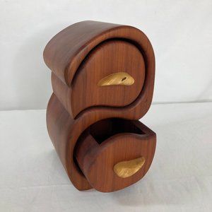 Hand Made Solid Wood Trinket Jewelry Box Artisan Signed Hardwood Puzzle Drawers